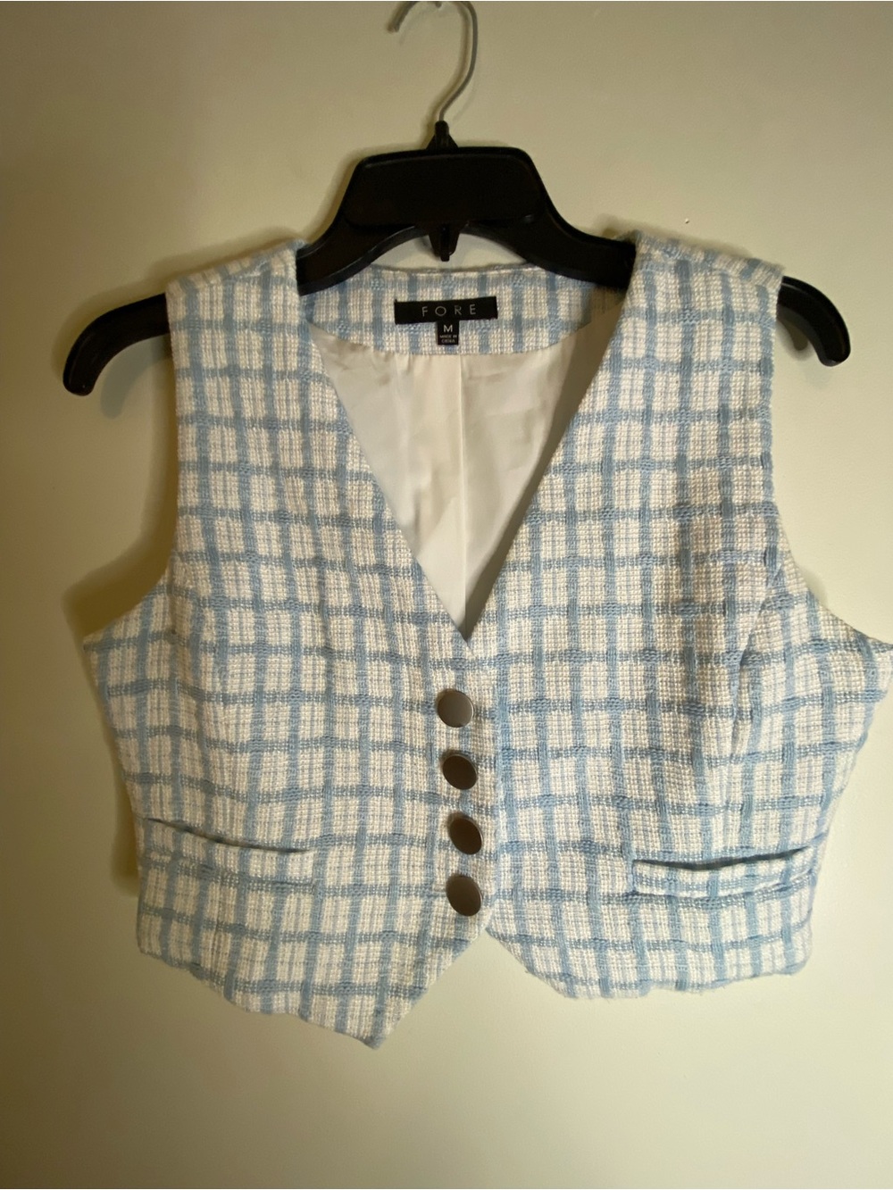 FORE Soft Blue Plaid Tweed Vest - Women's